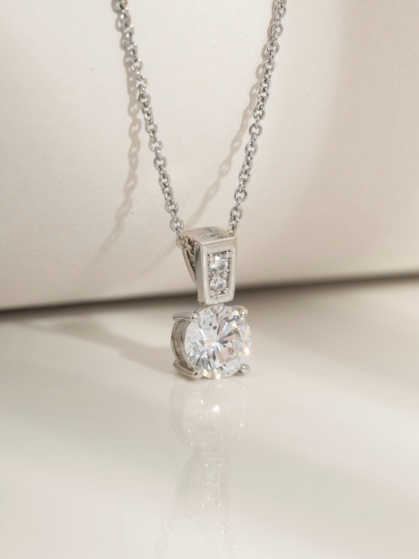 DIAMONBLISS Silver-tone Brass Round cut Solitiare Drop Pendant Necklace| Embellished with Swarovski® Zirconia| 1.5 cttws