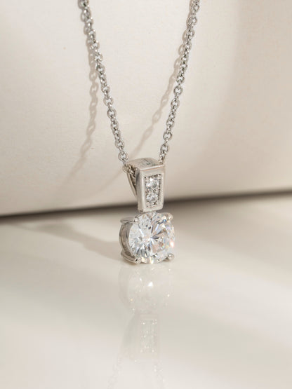 DIAMONBLISS Silver-tone Brass Round cut Solitiare Drop Pendant Necklace| Embellished with Swarovski® Zirconia| 1.5 cttws