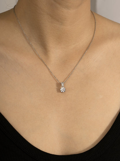 DIAMONBLISS Silver-tone Brass Round cut Solitiare Drop Pendant Necklace| Embellished with Swarovski® Zirconia| 1.5 cttws