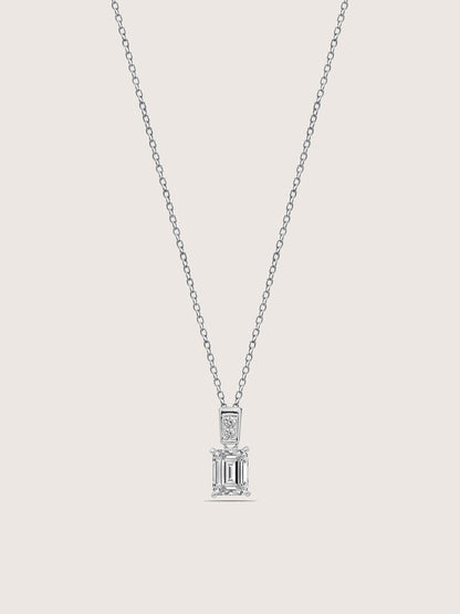 DIAMONBLISS Silver-tone Brass Emerald cut Solitiare Drop Pendant Necklace| Embellished with Swarovski® Zirconia| 1.5 cttws