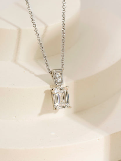 DIAMONBLISS Silver-tone Brass Emerald cut Solitiare Drop Pendant Necklace| Embellished with Swarovski® Zirconia| 1.5 cttws