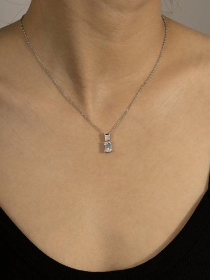 DIAMONBLISS Silver-tone Brass Emerald cut Solitiare Drop Pendant Necklace| Embellished with Swarovski® Zirconia| 1.5 cttws