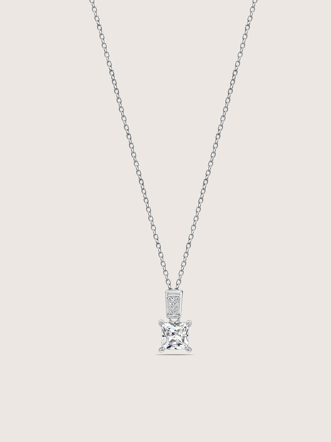 DIAMONBLISS Silver-tone Brass Princess cut Solitiare Drop Pendant Necklace| Embellished with Swarovski® Zirconia| 1.5 cttws