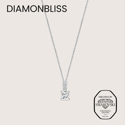 DIAMONBLISS Silver-tone Brass Princess cut Solitiare Drop Pendant Necklace| Embellished with Swarovski® Zirconia| 1.5 cttws