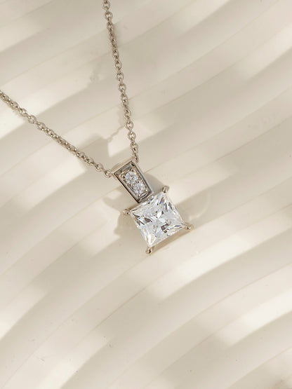 DIAMONBLISS Silver-tone Brass Princess cut Solitiare Drop Pendant Necklace| Embellished with Swarovski® Zirconia| 1.5 cttws