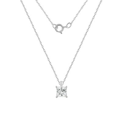 14K Solid Gold Princess cut Solitaire Necklace