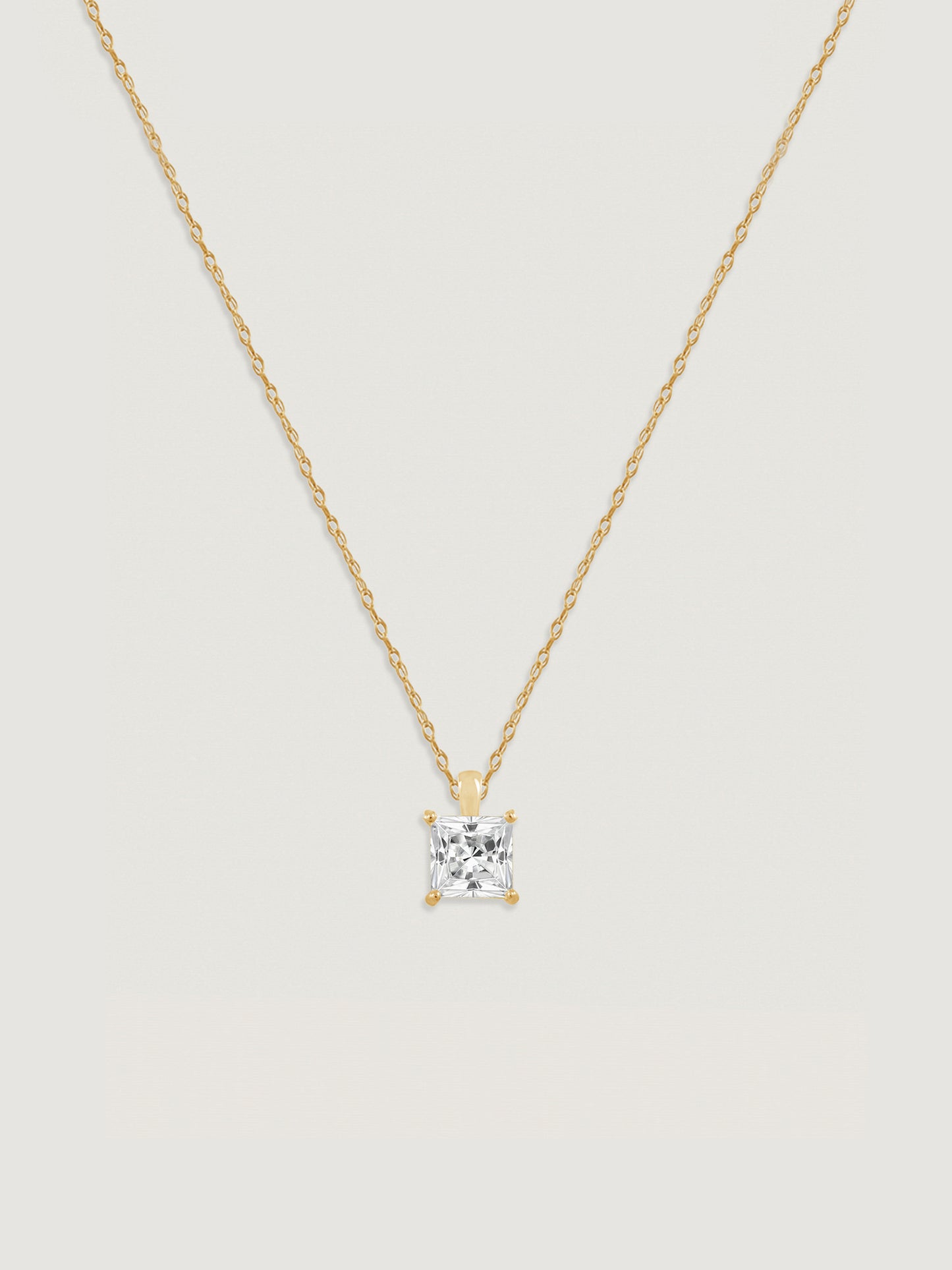 14K Solid Gold Princess cut Solitaire Necklace