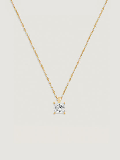 14K Solid Gold Princess cut Solitaire Necklace