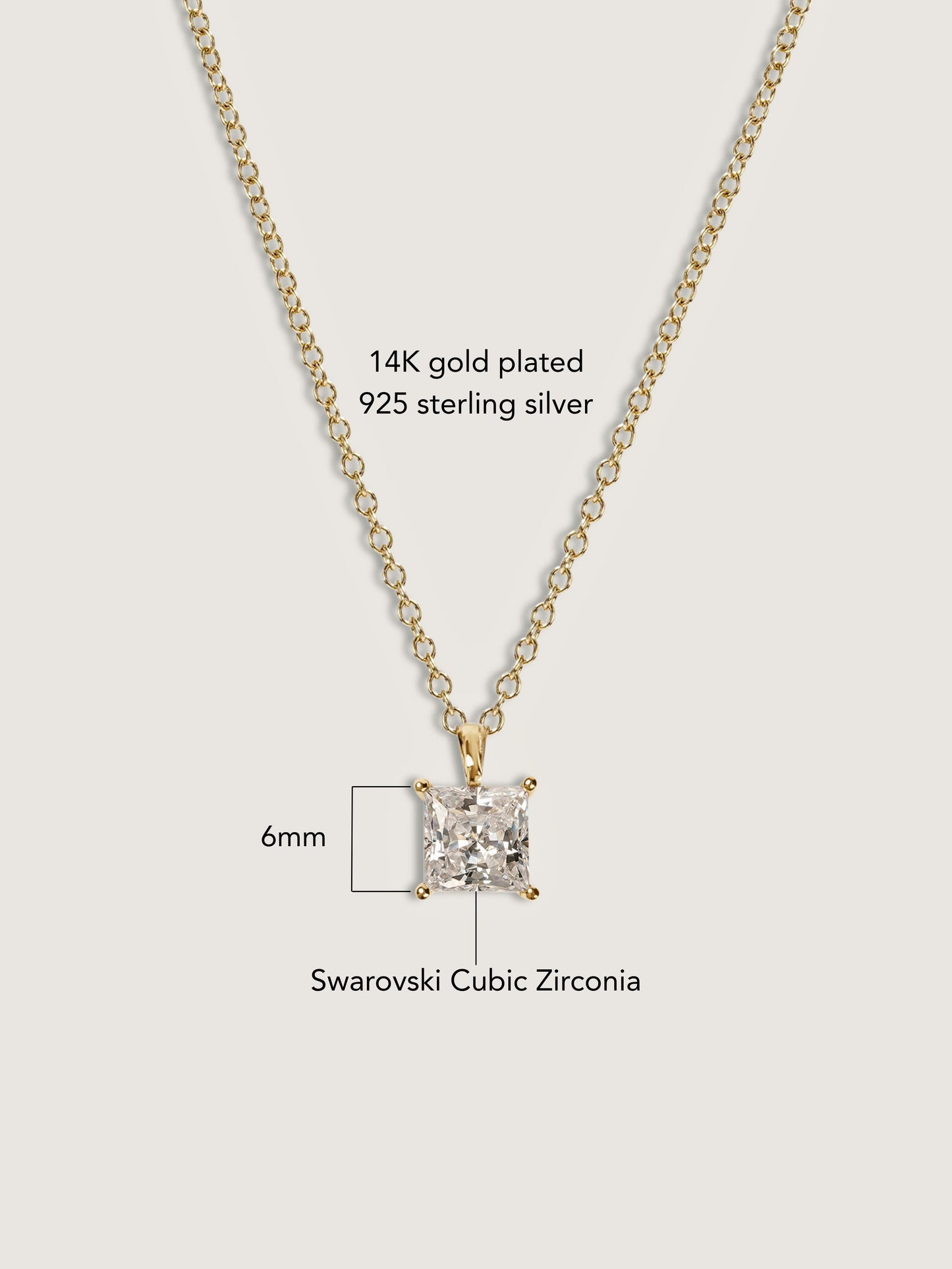 Diamonbliss Yellow Gold Plated Sterling Silver Solitaire Princess cut Pendant Necklace| 1 cttw