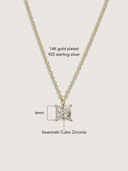 Diamonbliss Yellow Gold Plated Sterling Silver Solitaire Princess cut Pendant Necklace| 1 cttw