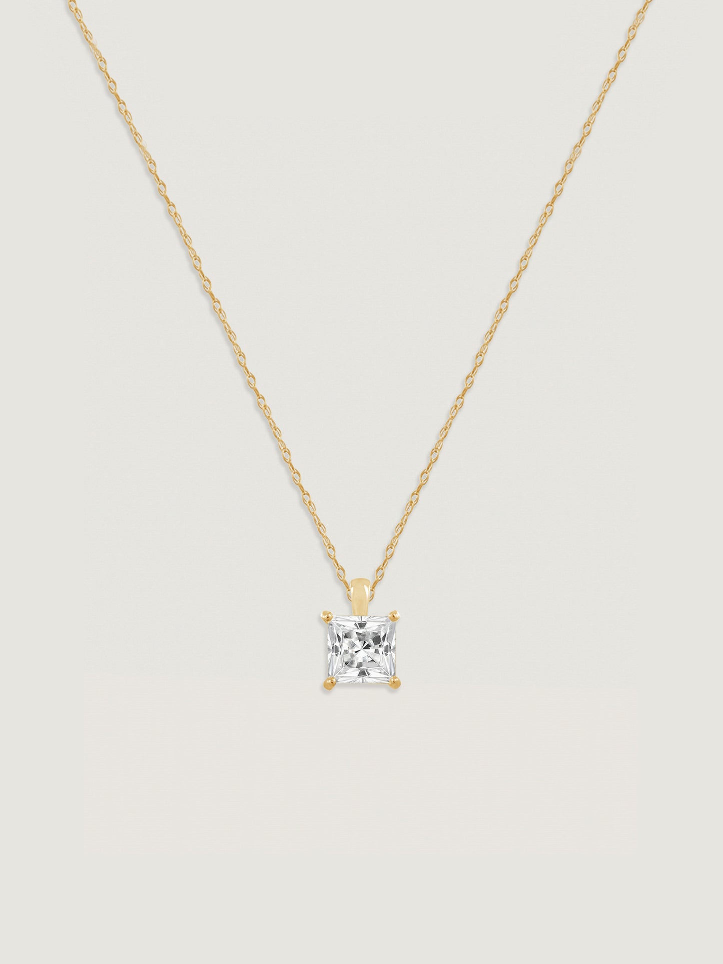 14K Solid Gold Princess cut Solitaire Necklace