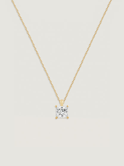 14K Solid Gold Princess cut Solitaire Necklace
