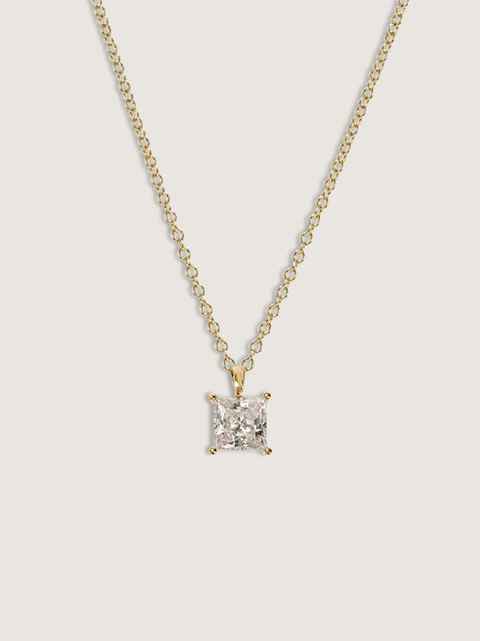 Diamonbliss Yellow Gold Plated Sterling Silver Solitaire Princess cut Pendant Necklace| 1 cttw