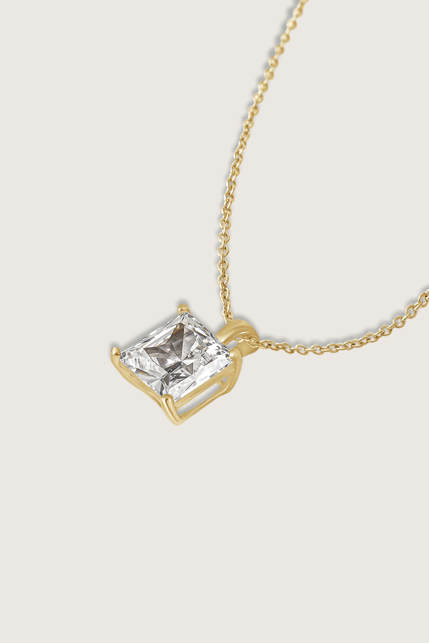 Diamonbliss Yellow Gold Plated Sterling Silver Solitaire Princess cut Pendant Necklace| 1 cttw