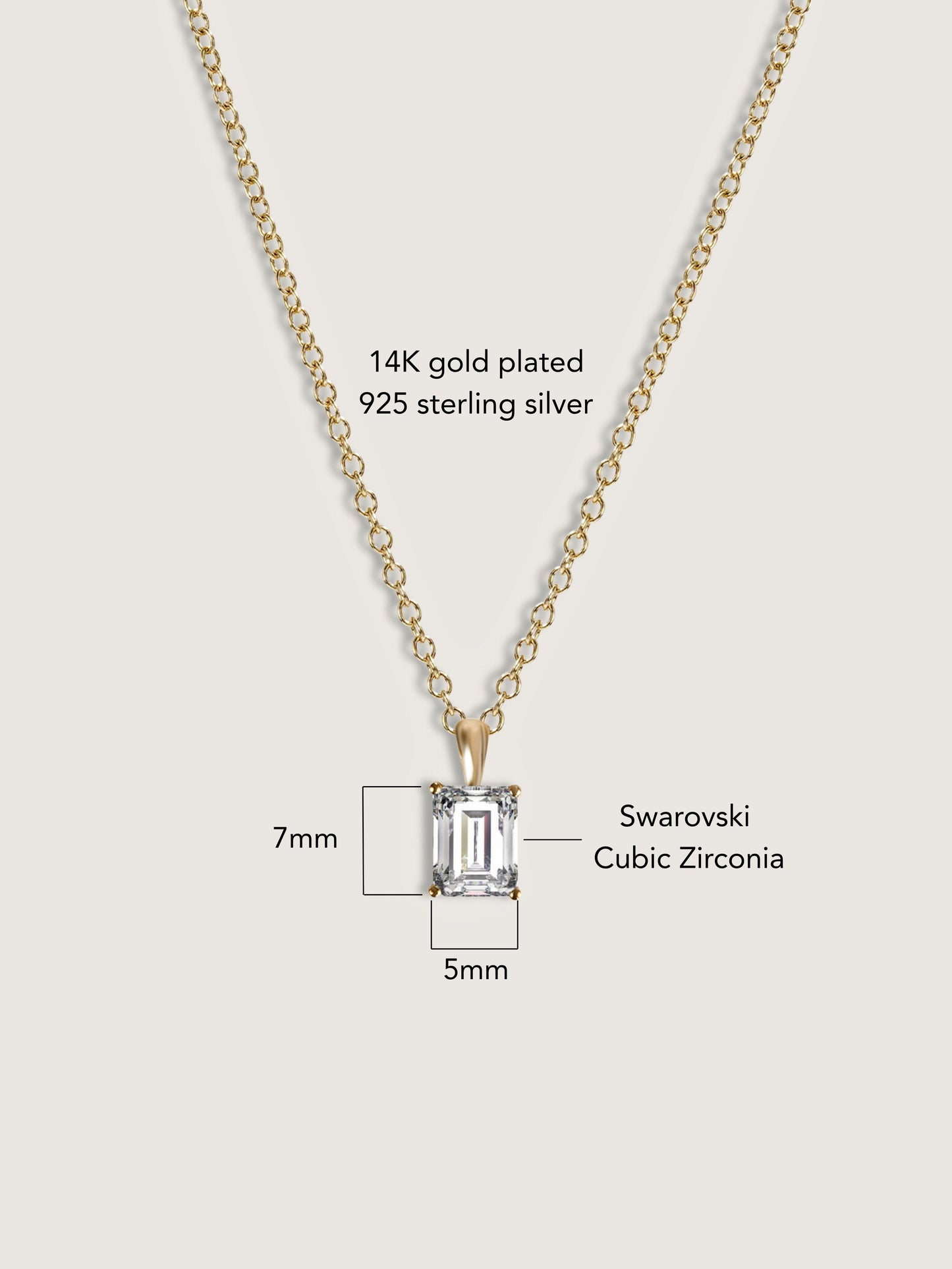 Diamonbliss Yellow Gold Plated Sterling Silver Solitaire Emerald cut Pendant Necklace| 1 cttw