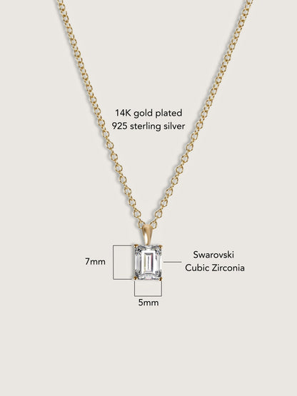 Diamonbliss Yellow Gold Plated Sterling Silver Solitaire Emerald cut Pendant Necklace| 1 cttw