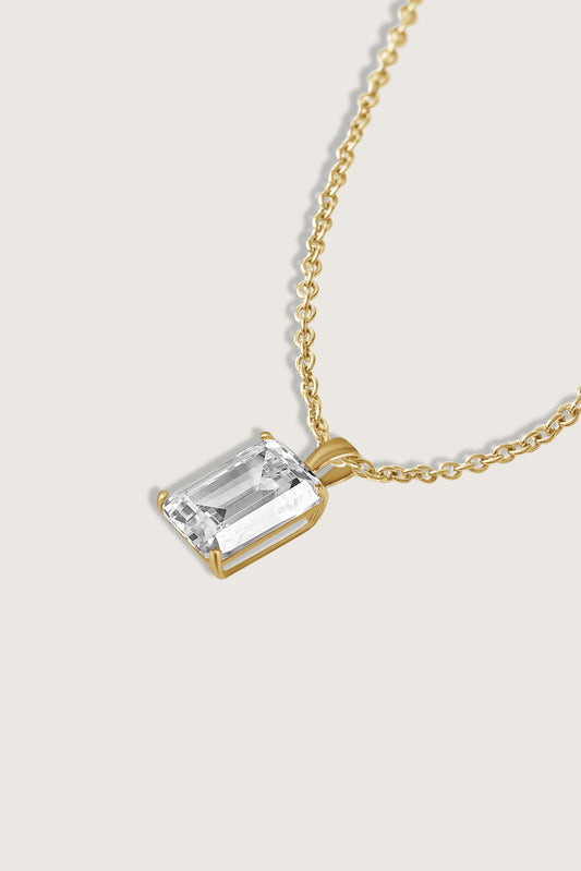 Diamonbliss Yellow Gold Plated Sterling Silver Solitaire Emerald cut Pendant Necklace| 1 cttw