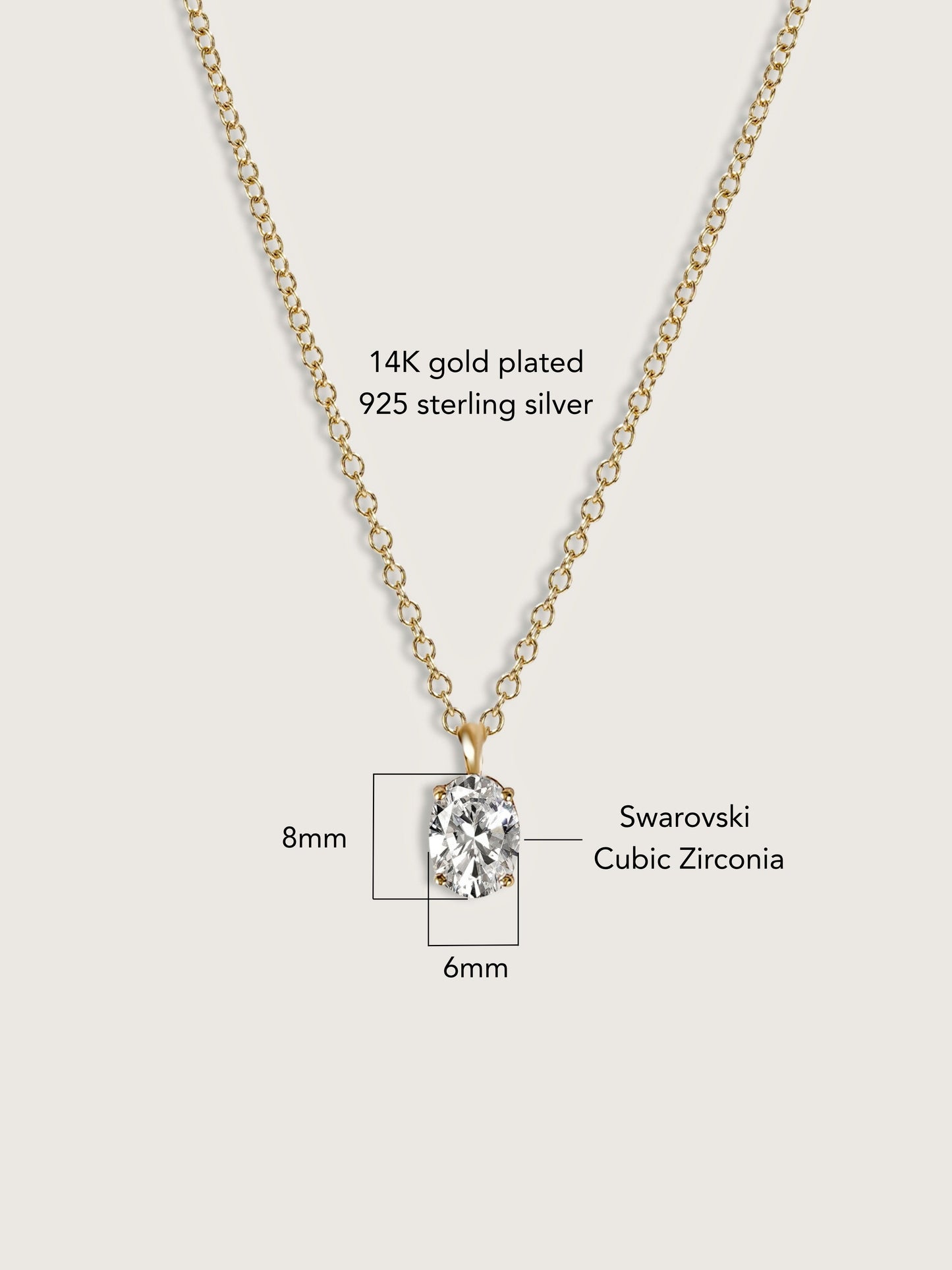 Diamonbliss Yellow Gold Plated Sterling Silver Solitaire Oval cut Pendant Necklace| 1 cttw