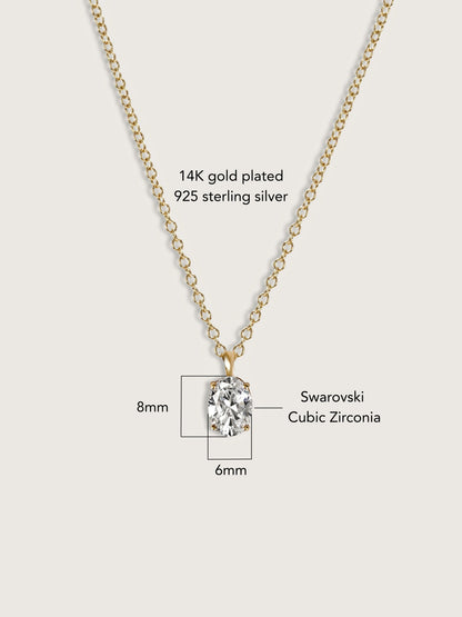 Diamonbliss Yellow Gold Plated Sterling Silver Solitaire Oval cut Pendant Necklace| 1 cttw