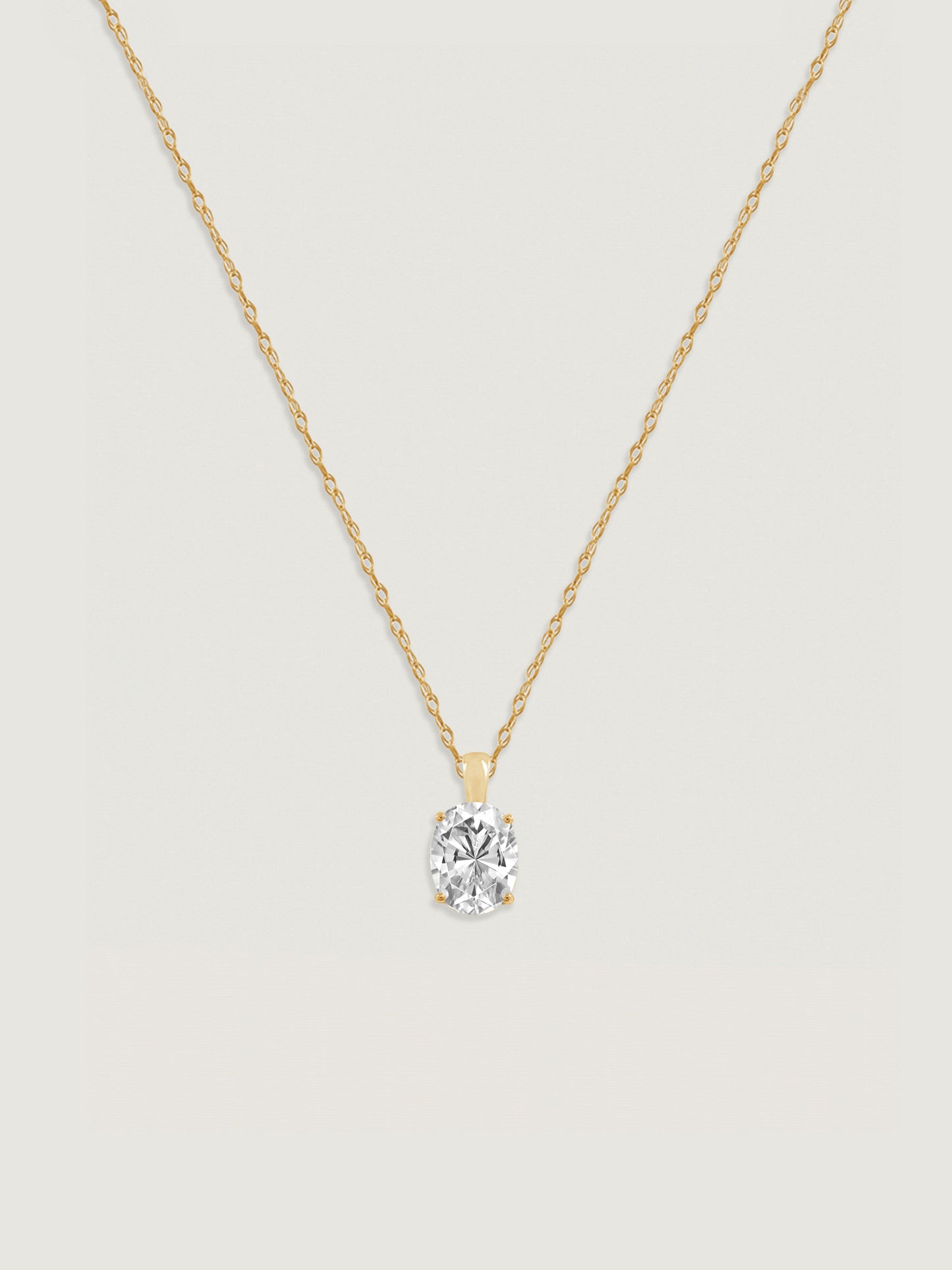 14K Solid Gold Oval Solitaire Necklace