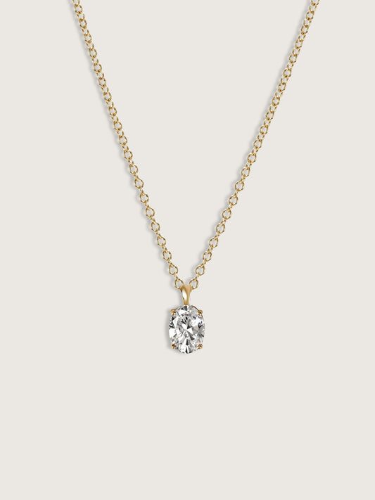 Diamonbliss Yellow Gold Plated Sterling Silver Solitaire Oval cut Pendant Necklace| 1 cttw