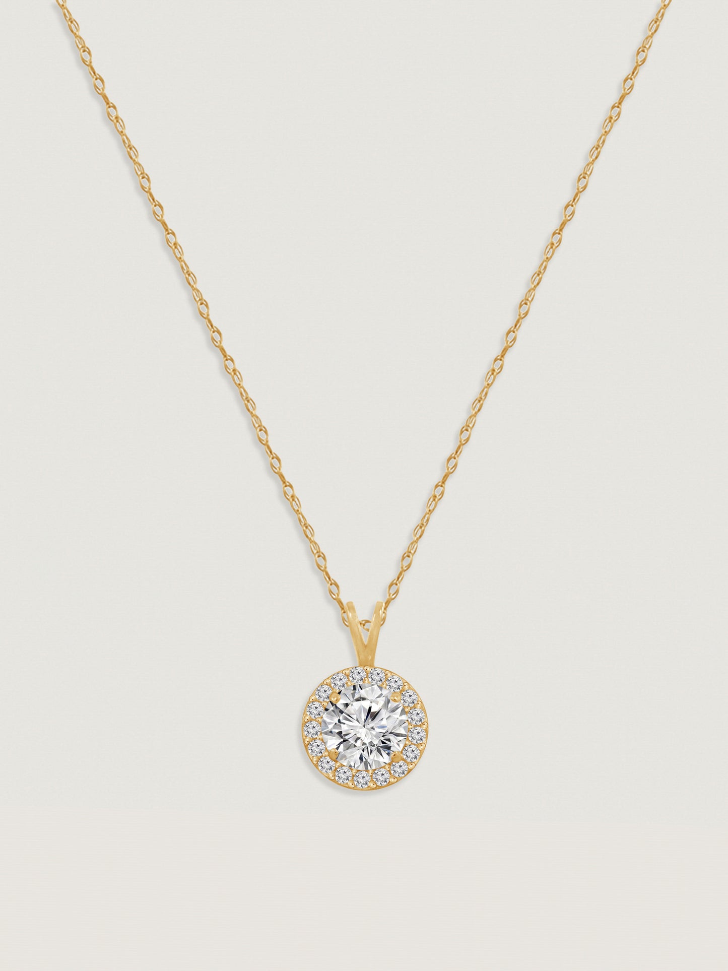 Solid Gold Halo Pendant Necklace