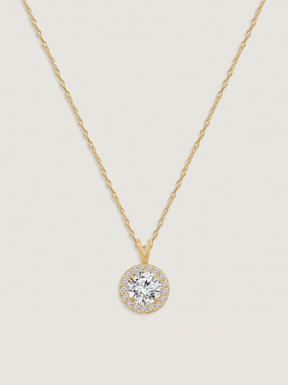 Solid Gold Halo Pendant Necklace