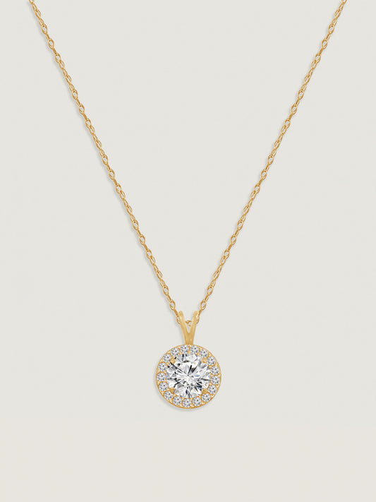 Solid Gold Halo Pendant Necklace