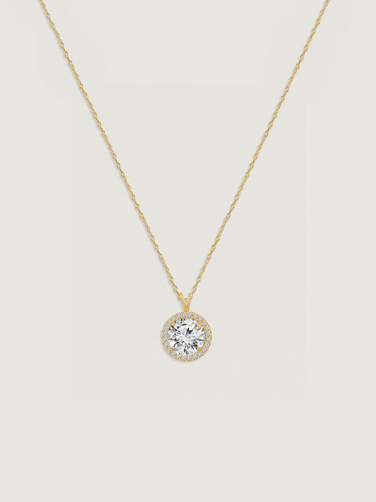 Solid Gold Halo Pendant Necklace