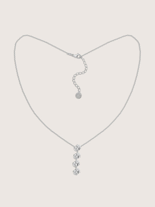 DIAMONBLISS Silver-tone Brass Oval cut Lariat  Pendant Necklace| Embellished with Swarovski® Zirconia| 5 cttws
