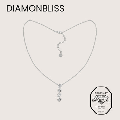 DIAMONBLISS Silver-tone Brass Oval cut Lariat  Pendant Necklace| Embellished with Swarovski® Zirconia| 5 cttws