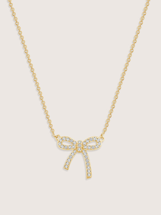 Lab Grown Diamond Accent Bow Pendant Necklace