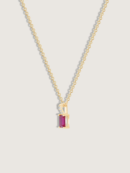 Emerald Cut Created Ruby With Lab Grown Diamond Accent Vertical Bar Pendant Necklace
