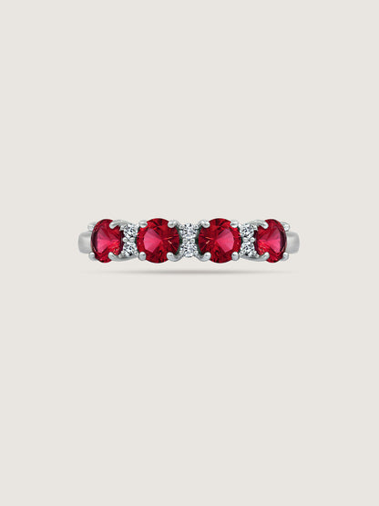 4mm Round Cut Created Ruby With Lab Grown Diamond Accent Half Band Ring