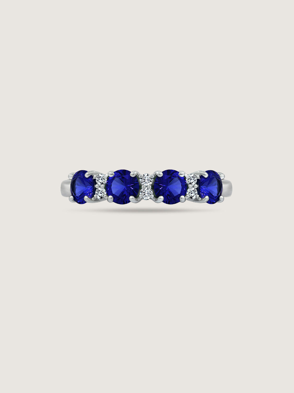 4mm Round Cut Created Sapphire With Lab Grown Diamond Accent Half Band Ring