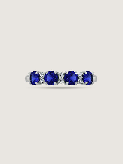 4mm Round Cut Created Sapphire With Lab Grown Diamond Accent Half Band Ring
