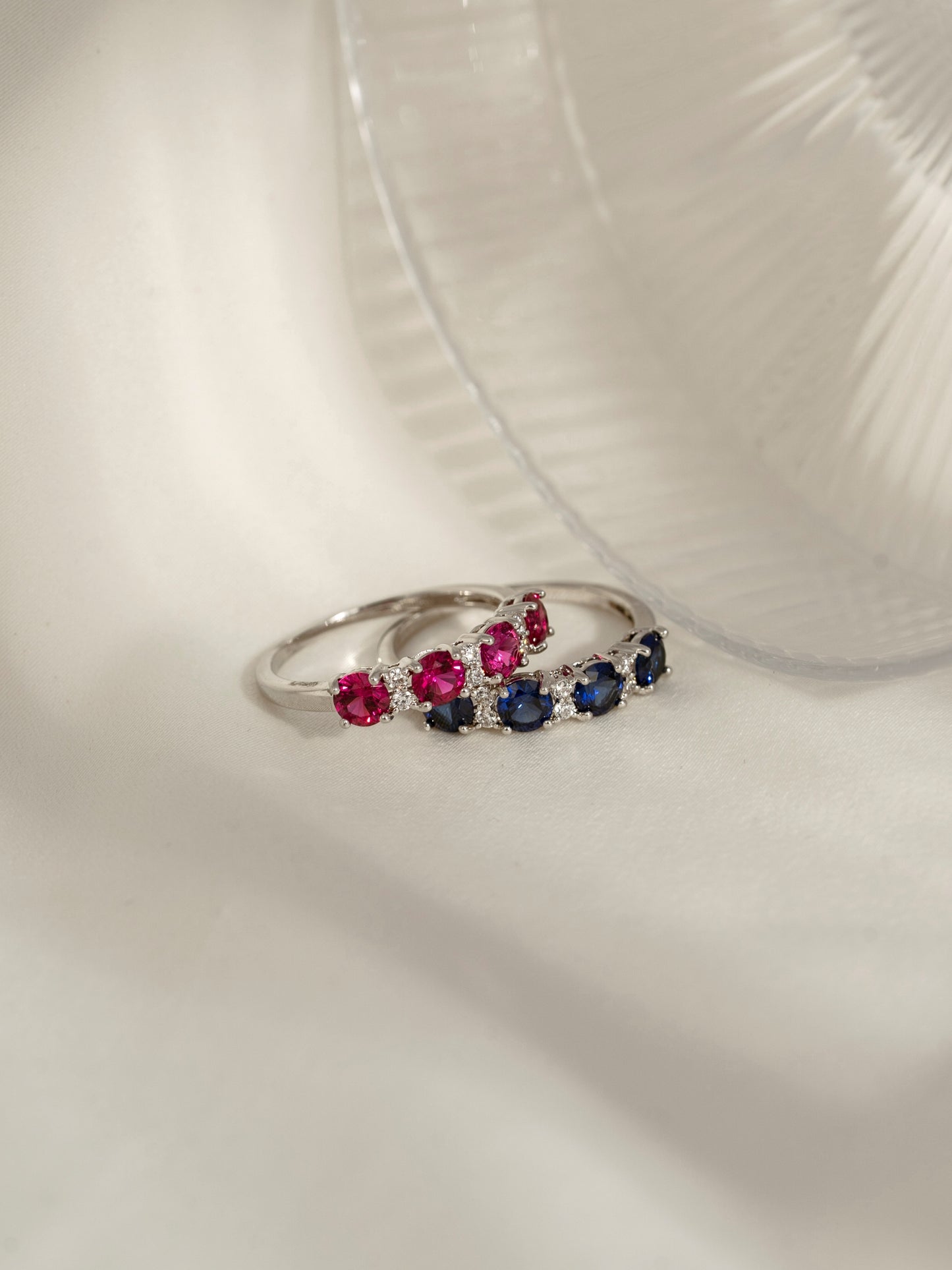 4mm Round Cut Created Ruby With Lab Grown Diamond Accent Half Band Ring