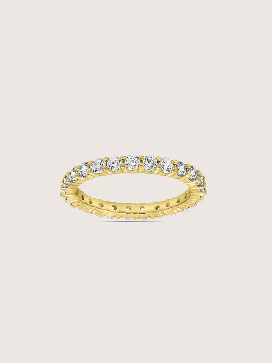 DIAMONBLISS Yellow-tone Brass Round  cut Eternity Ring| Embellished with Swarovski® Zirconia| 1.5 cttws