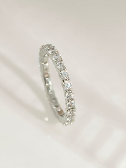 DIAMONBLISS Yellow-tone Brass Round  cut Eternity Ring| Embellished with Swarovski® Zirconia| 1.5 cttws