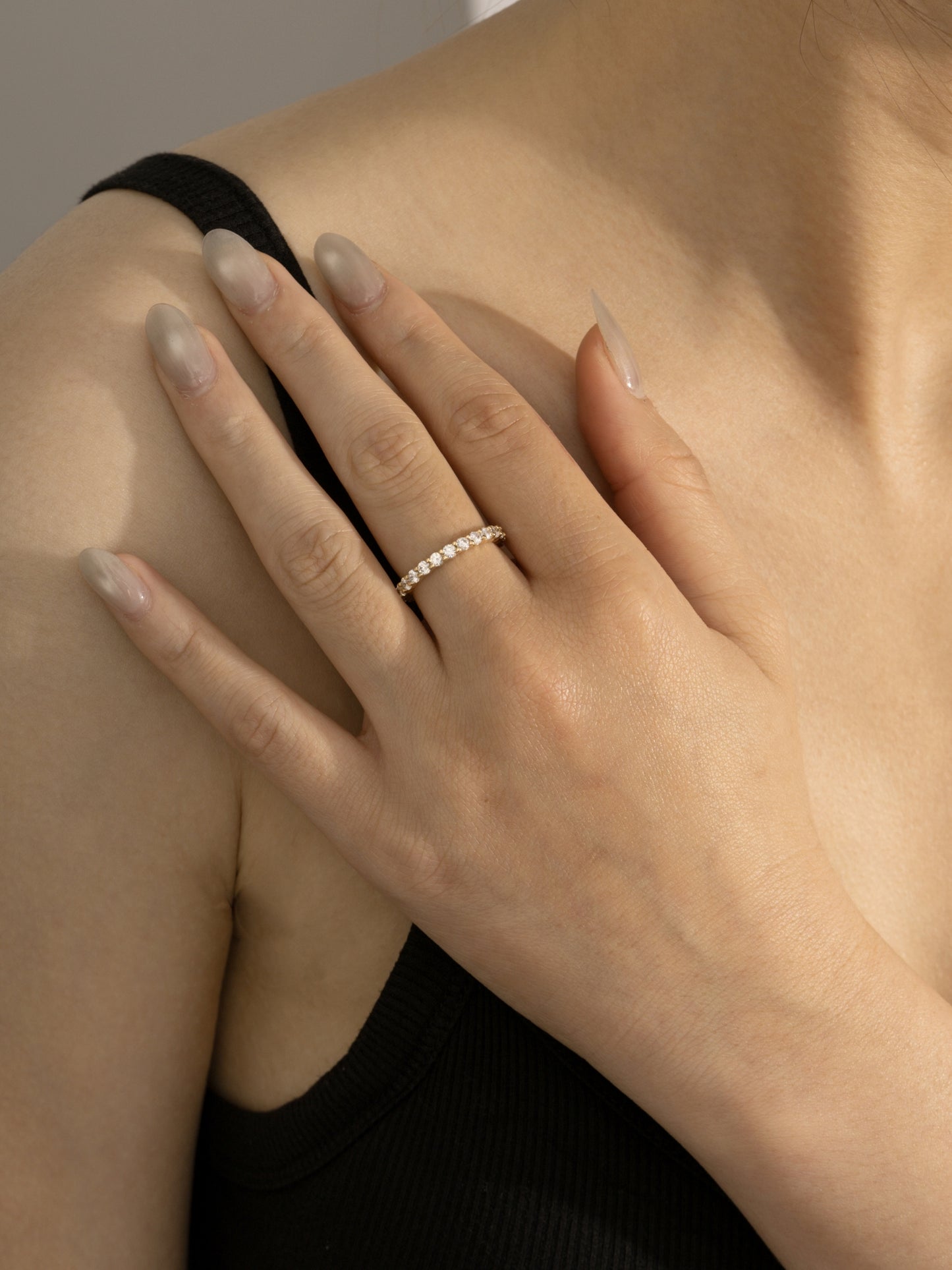 DIAMONBLISS Yellow-tone Brass Round  cut Eternity Ring| Embellished with Swarovski® Zirconia| 1.5 cttws