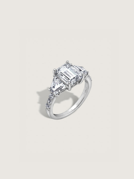 Emerald Cut with Trapeze Side Stone Cocktail Ring