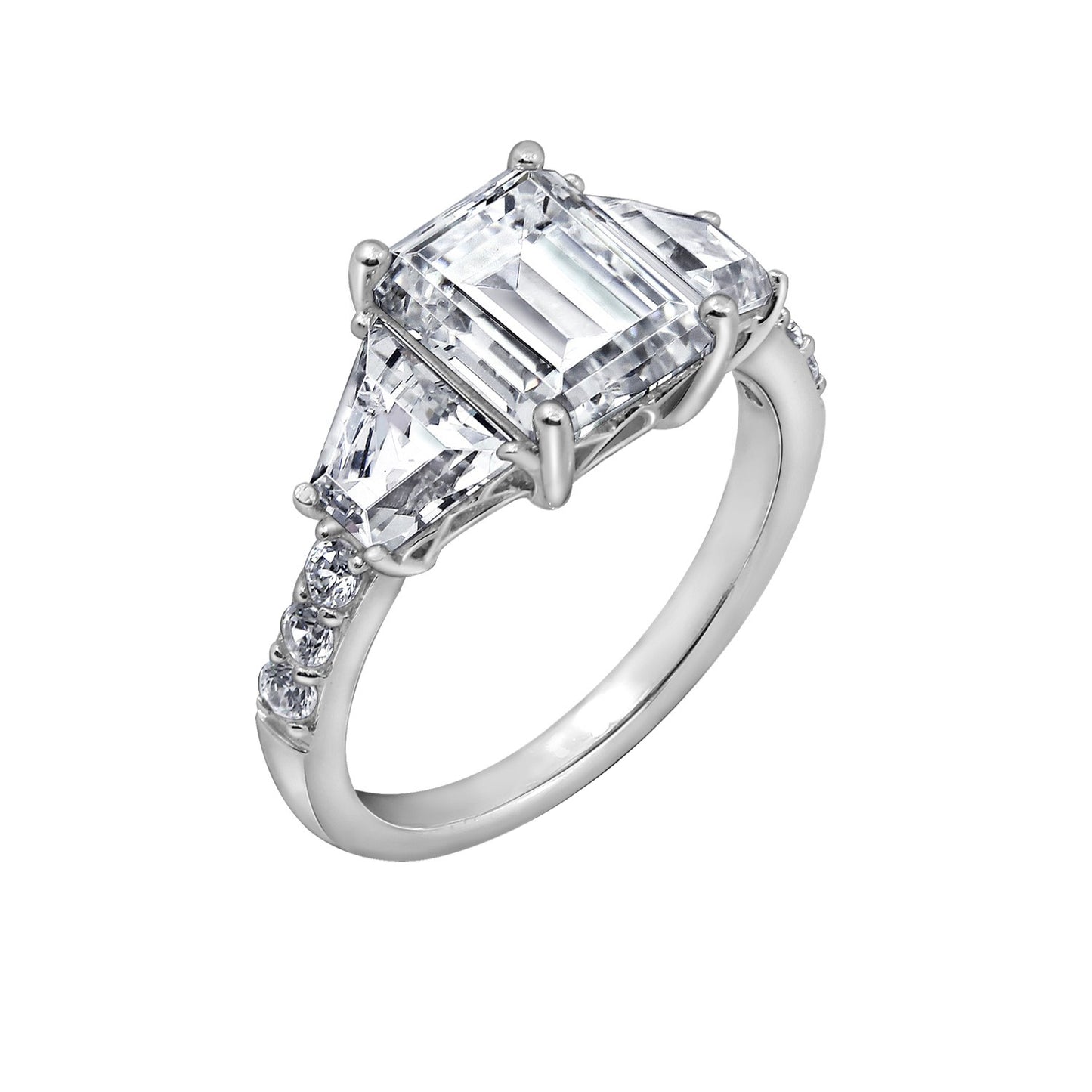 Emerald Cut with Trapeze Side Stone Cocktail Ring