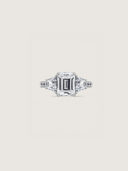 Emerald Cut with Trapeze Side Stone Cocktail Ring