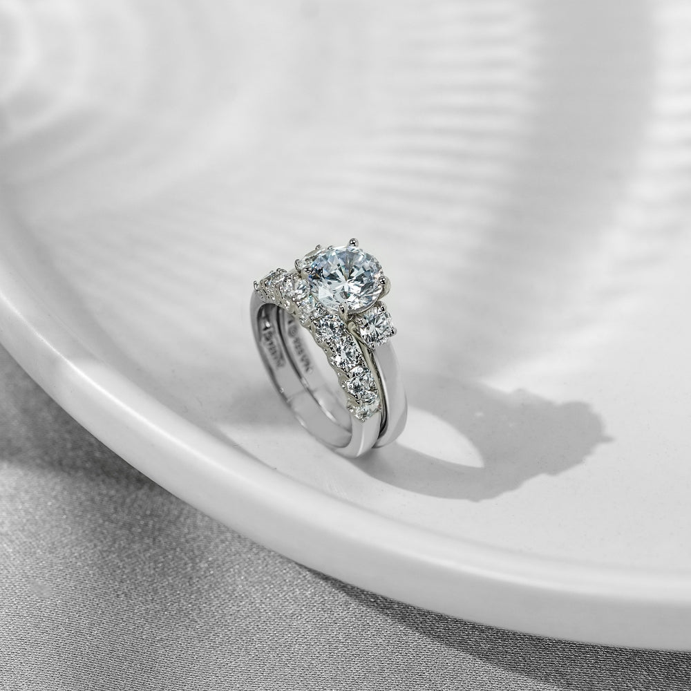 3.3 Carats Round Cut Three Stones Wedding Set