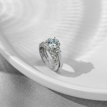 3.3 Carats Round Cut Three Stones Wedding Set