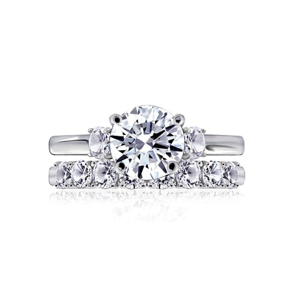 3.3 Carats Round Cut Three Stones Wedding Set