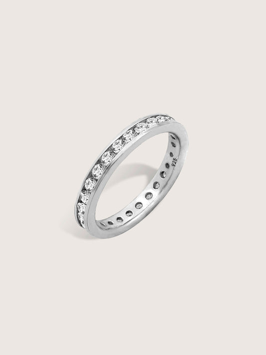 DIAMONBLISS Silver-tone Brass Channel setting Round  cut Eternity Ring| Embellished with Swarovski® Zirconia| 1 cttw