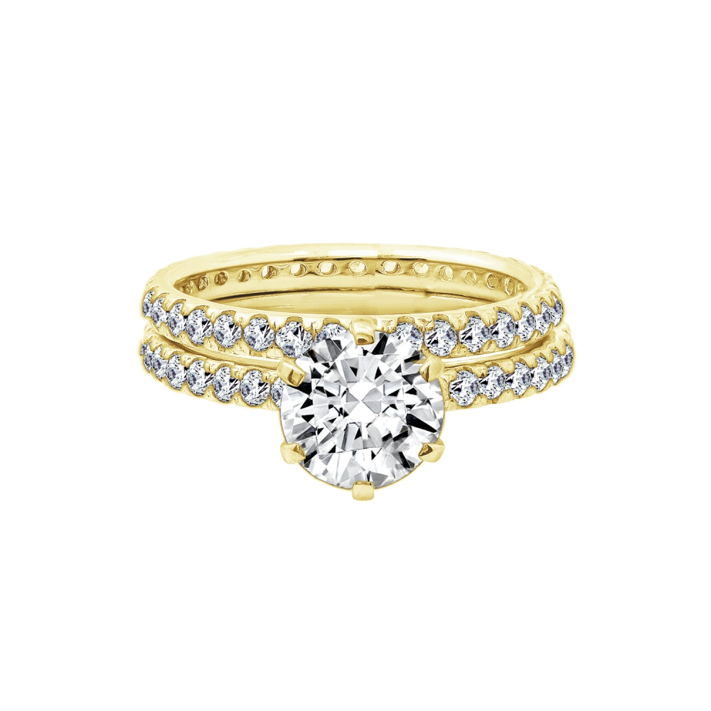 3 Carats Round Cut Thin Band Wedding Set