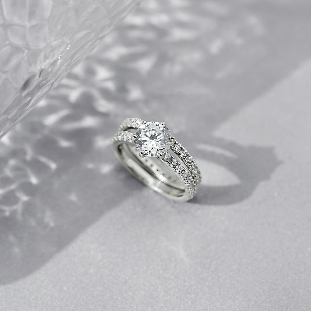 3 Carats Round Cut Thin Band Wedding Set