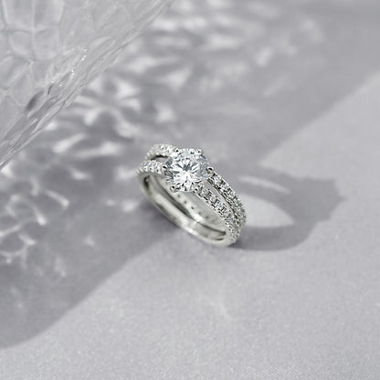 3 Carats Round Cut Thin Band Wedding Set
